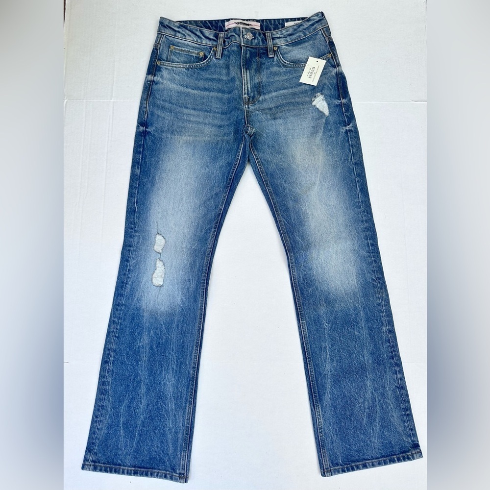 Guess Men's Distressed Blue Slim Boot Jeans
